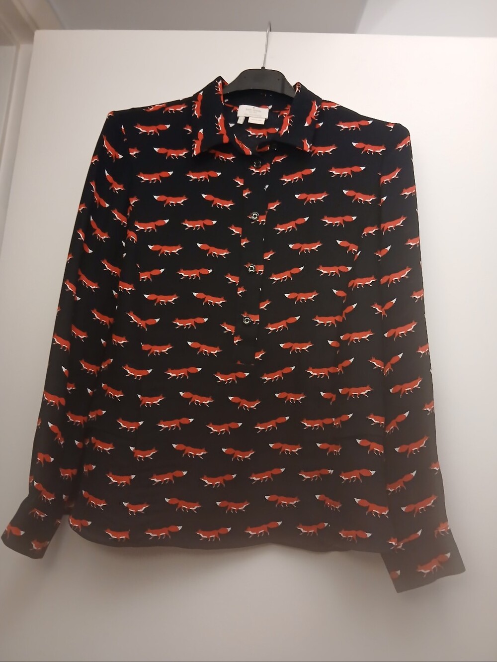 kate spade Black Button-Down Shirt with Red Fox Print.Size S